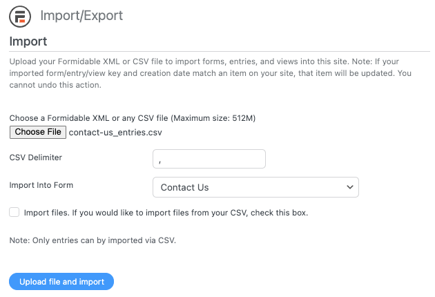 Import entries CSV